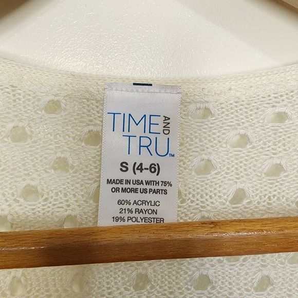 Time and Tru Women's Open Front Sweater Cardigan Acrylic Cream Juniors - Picture 2 of 5